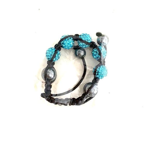 NWT Hand Made Blue Crystal Black String bracelet - Picture 1 of 1